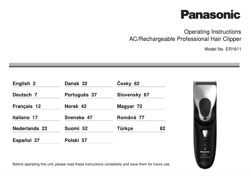 Page n°1 - Manuel utilisateur Panasonic ER1611