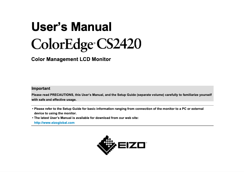 Page 1 de la notice Manuel utilisateur Eizo CS2420