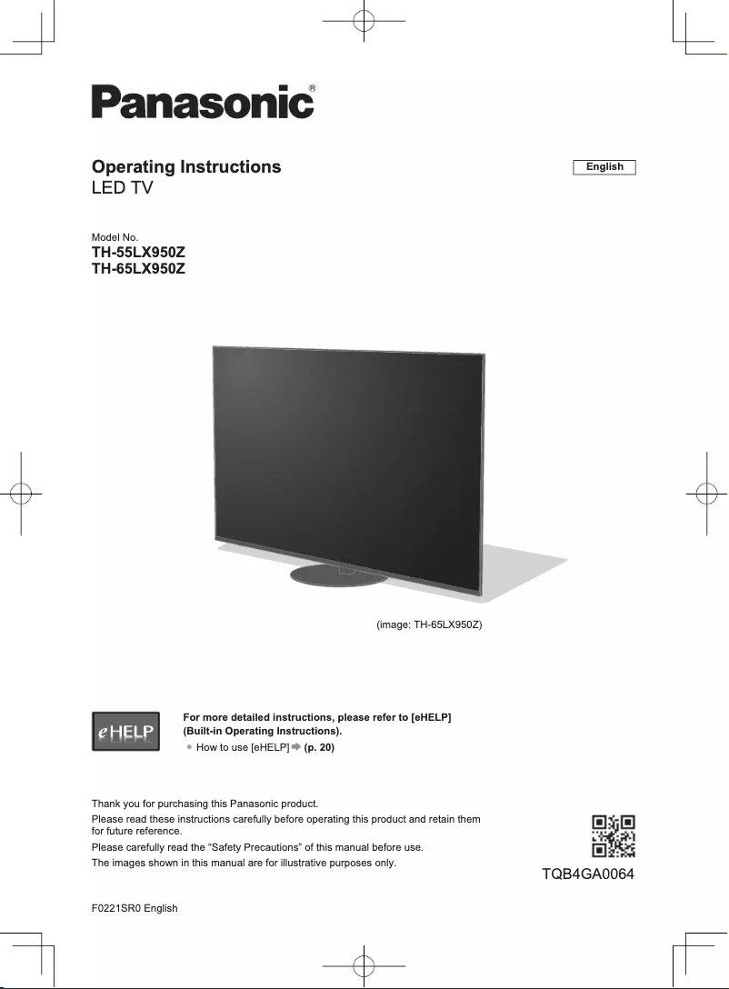 Page 1 de la notice Manuel utilisateur Panasonic TH-55LX950Z