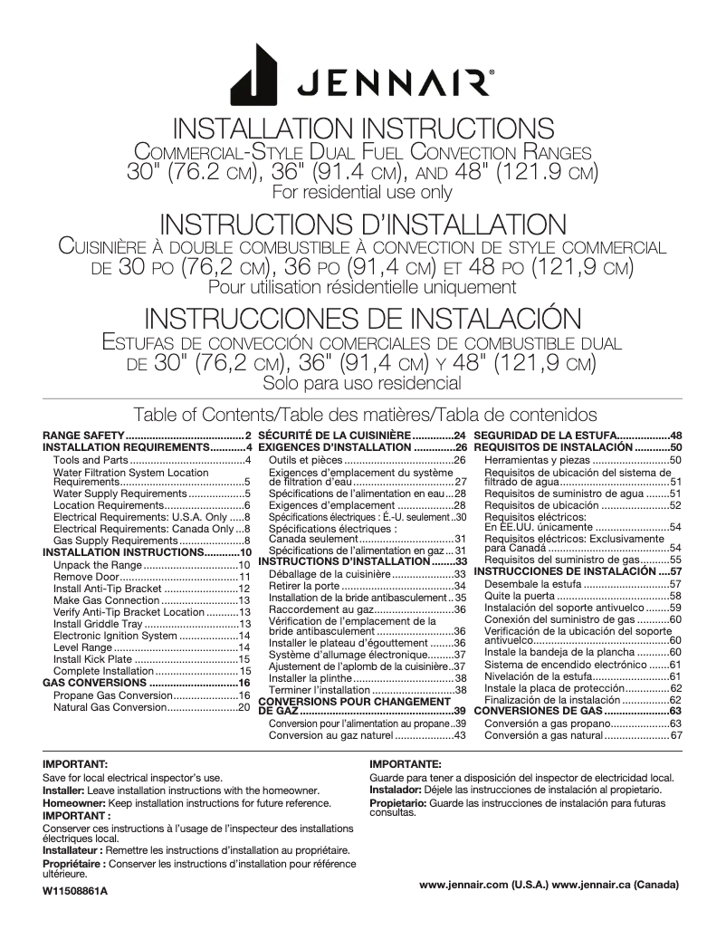 Page n°1 - Guide d'installation JennAir JDSP536HL