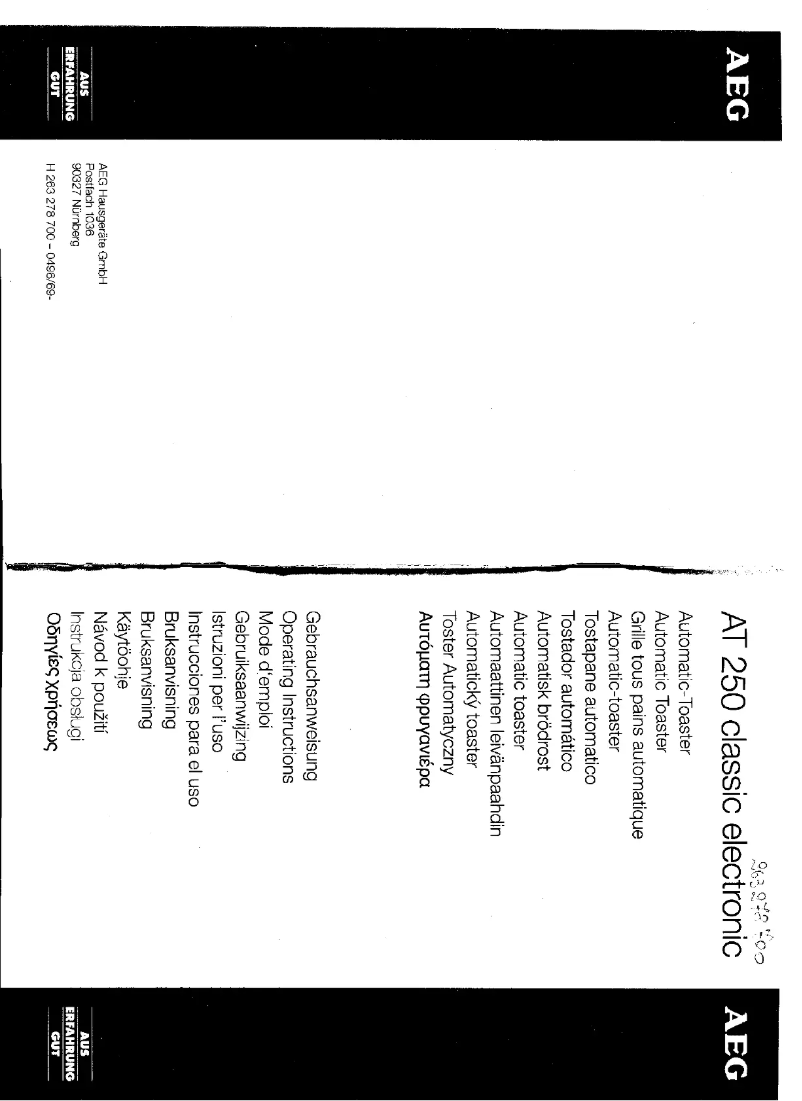 Page 1 de la notice Manuel utilisateur AEG AT250