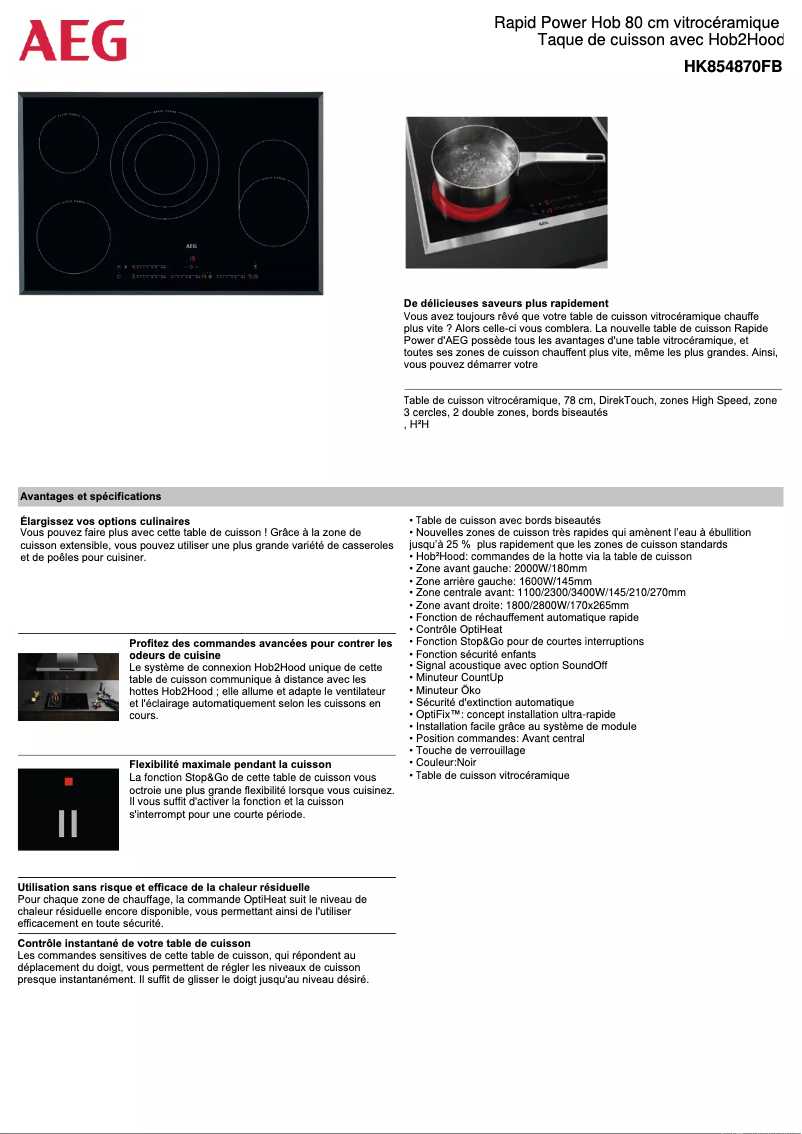 Page n°1 - Fiche technique AEG HK854870FB