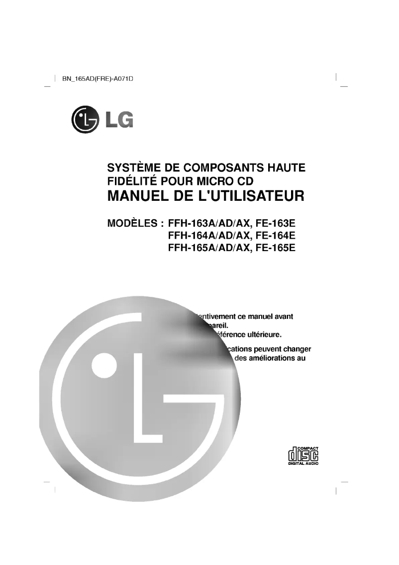 Page 1 de la notice Manuel utilisateur LG FFH-164AD