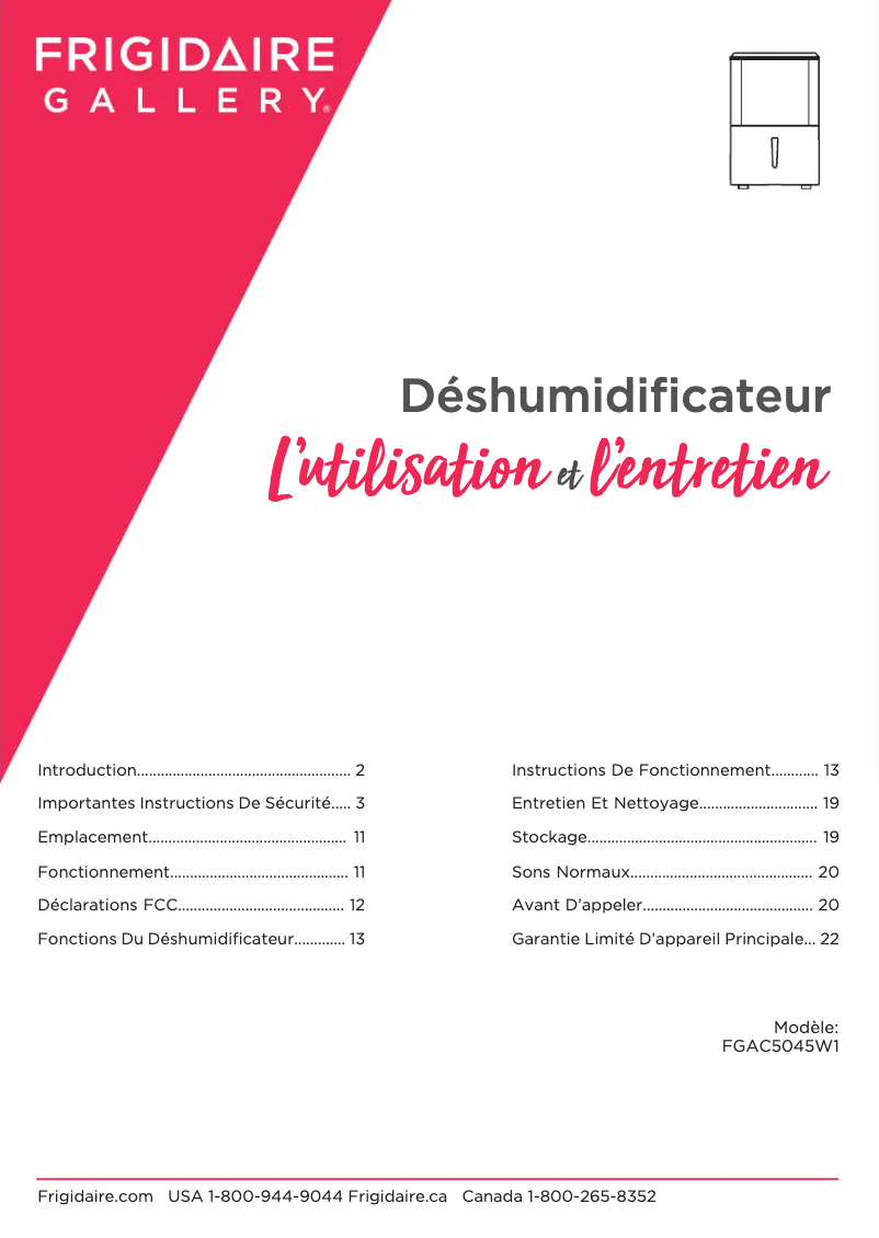 Image de la première page du manuel de l'appareil FGAC5045W1