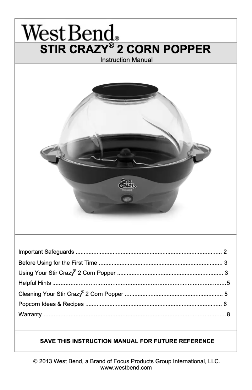 Page n°1 - Manuel utilisateur WestBend Stir Crazy 2 82310Y