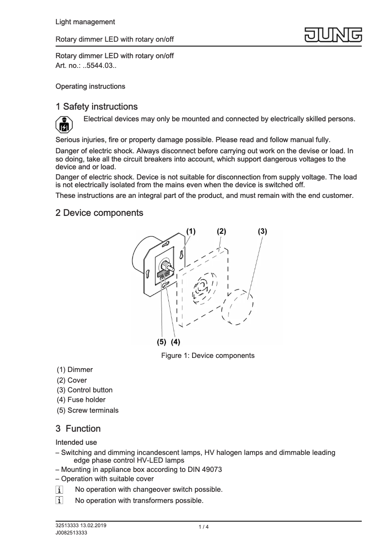 Page 1 de la notice Manuel utilisateur JUNG CD5544.03V