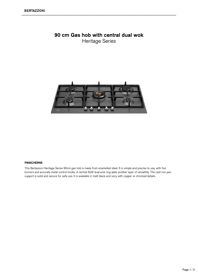 Page n°1 - Fiche technique Bertazzoni P905CHERNE