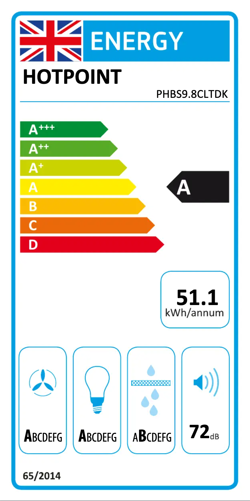 Page 1 de la notice Label énergétique Hotpoint PHBS9.8CLTDK