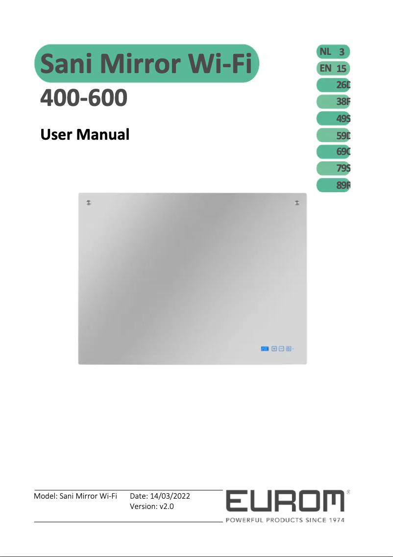Page 1 de la notice Manuel utilisateur Eurom Sani 600 Mirror