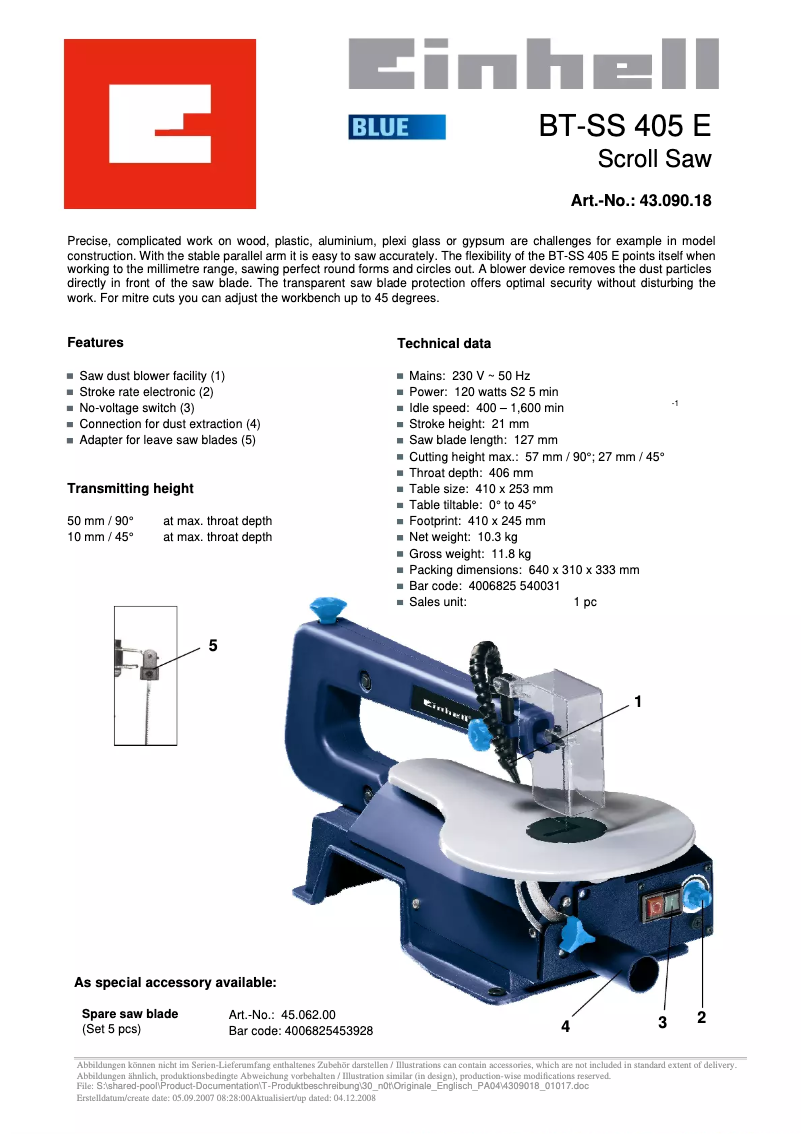 Image de la première page du manuel de l'appareil BT-SS 405 E