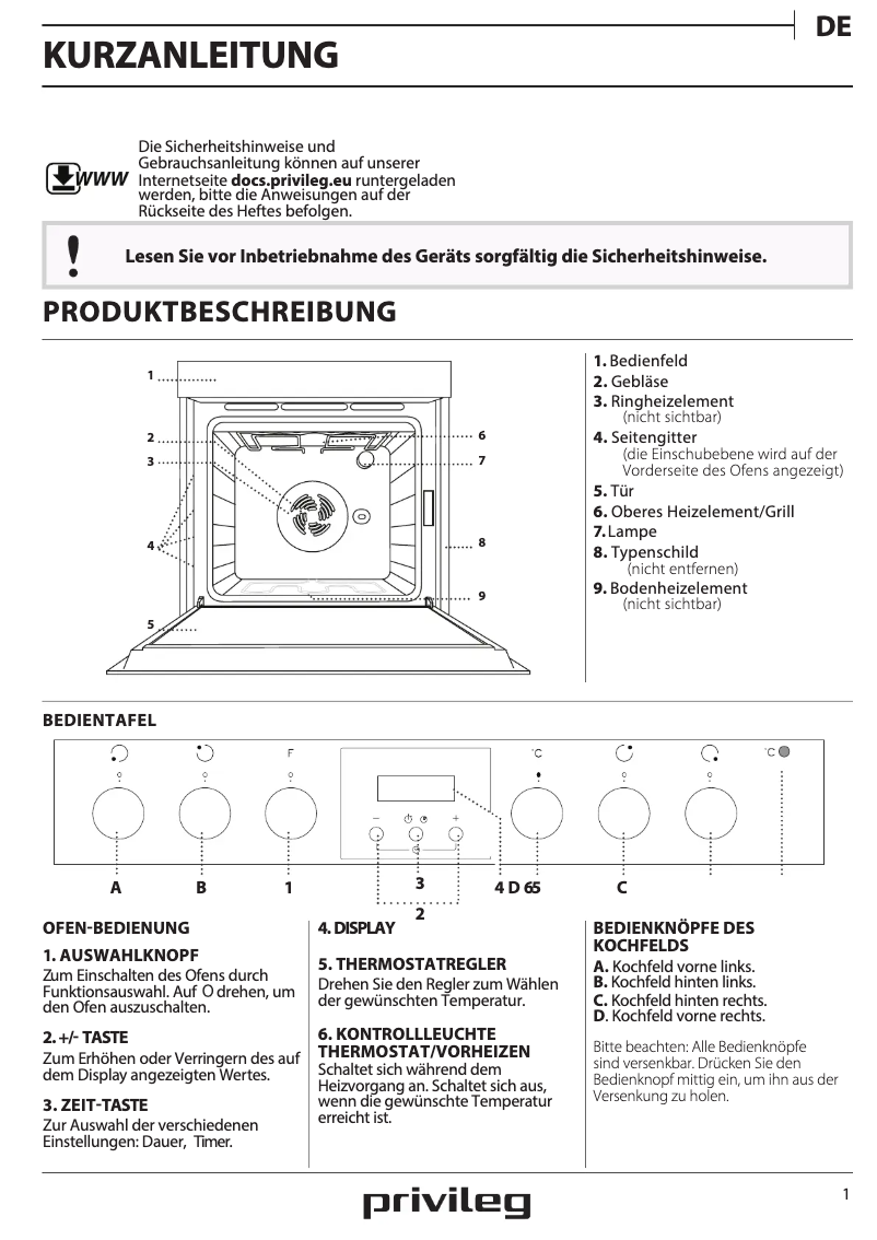 Page 1 de la notice Manuel d'utilisation et d'entretien Privileg PHVR6 OH8V2 IN