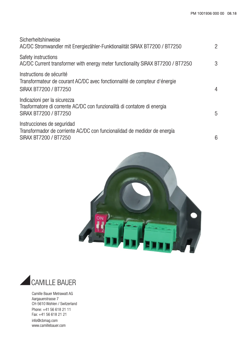 Page n°1 - Instructions de sécurité Camille Bauer SIRAX BT7250