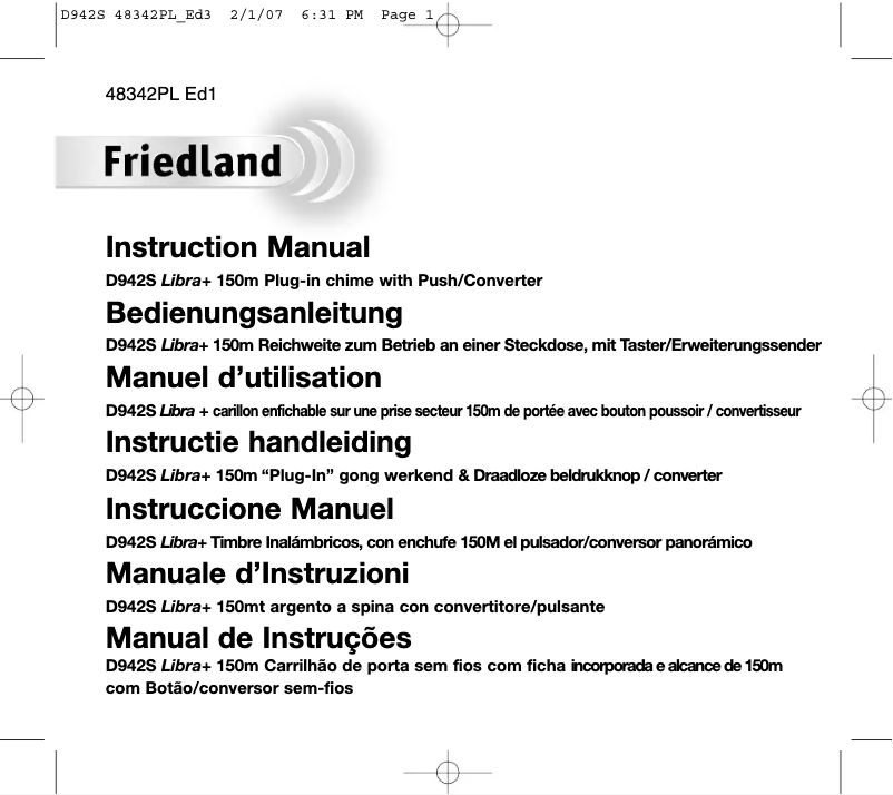 Página 1 del manual Manual de usuario Friedland D942S Libra+