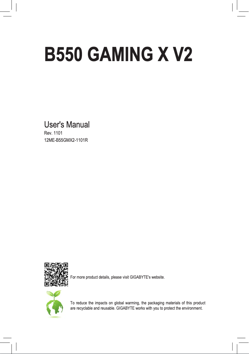 Page 1 de la notice Manuel utilisateur Gigabyte B550 Gaming X V2