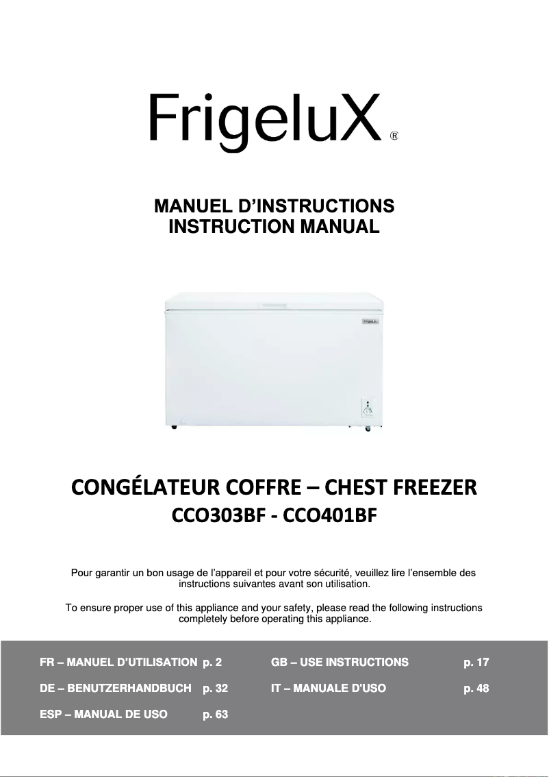 Page 1 de la notice Manuel utilisateur FrigeluX CCO401BF