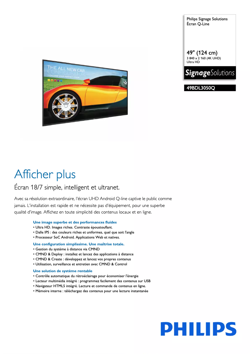 Page n°1 - Fiche technique Philips Signage Solutions 49BDL3050Q