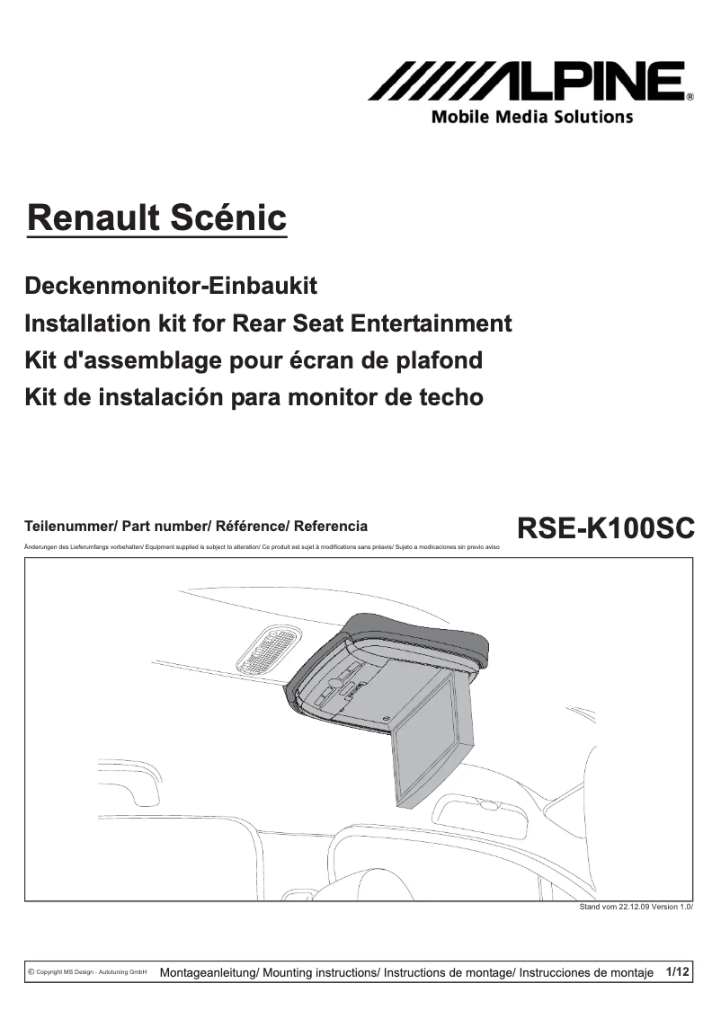 Página 1 del manual Manual de usuario Alpine RSE-K100SC