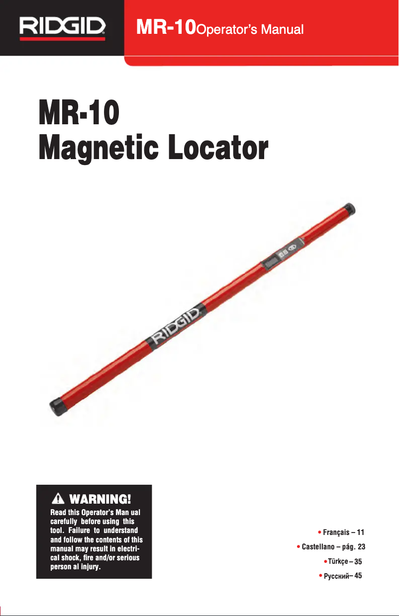 Page n°1 - Manuel utilisateur Ridgid MR-10