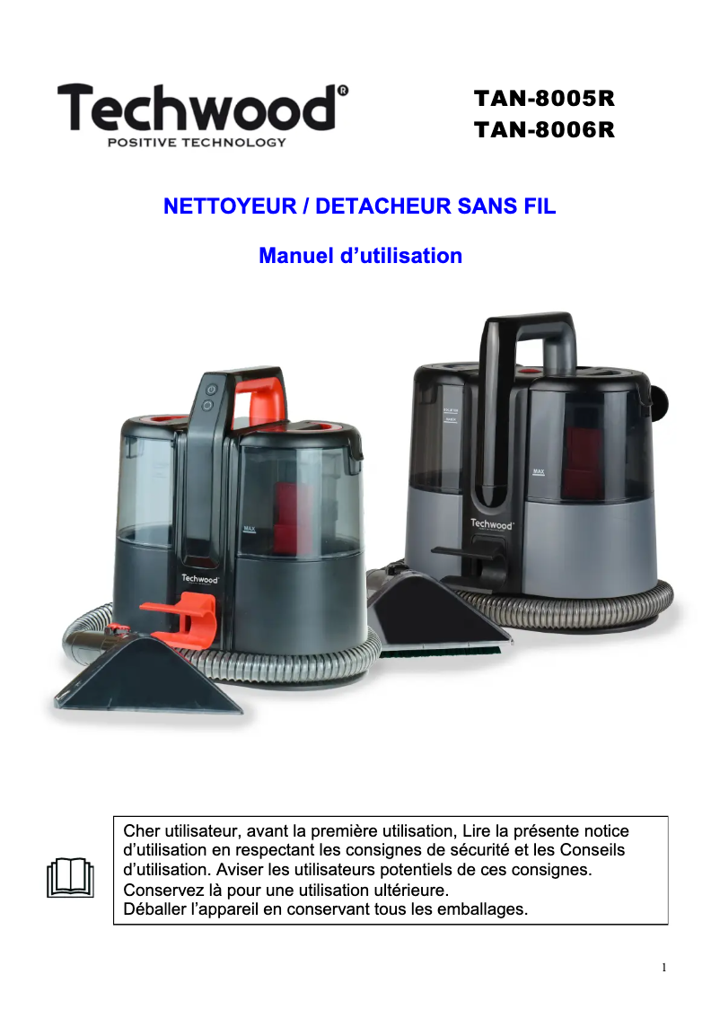 Page 1 de la notice Manuel utilisateur Techwood TAN-8005R