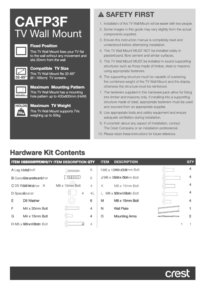 Page 1 de la notice Manuel utilisateur Crest CAFP3F