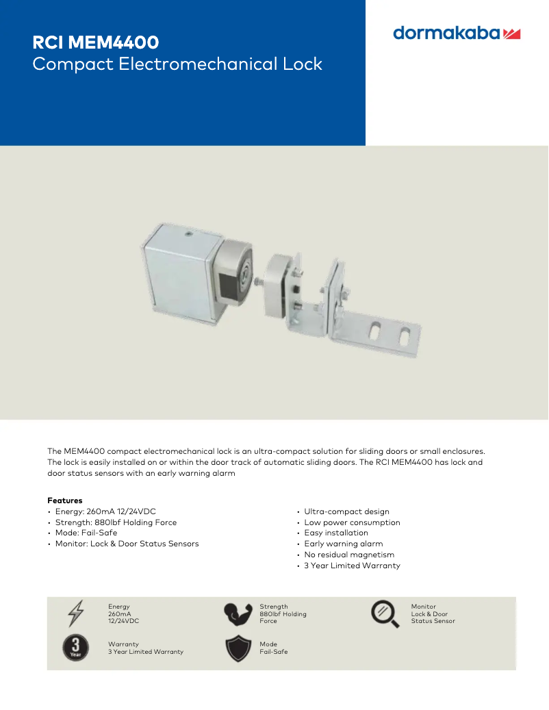 Page 1 de la notice Fiche technique Dormakaba RMEM 4400