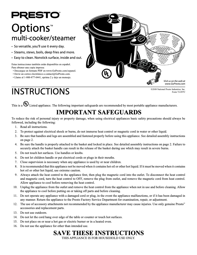 Page 1 de la notice Manuel utilisateur Presto Options 06003