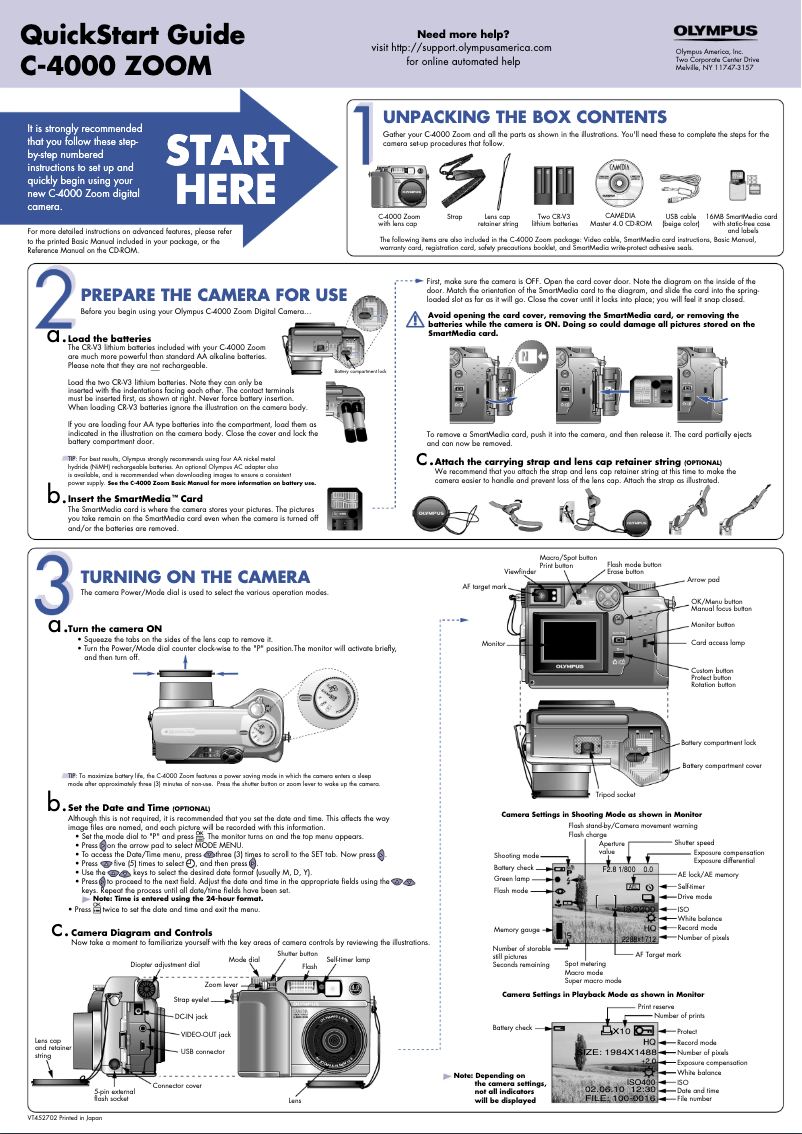 Page 1 de la notice Guide de démarrage rapide Olympus C-4000 Zoom