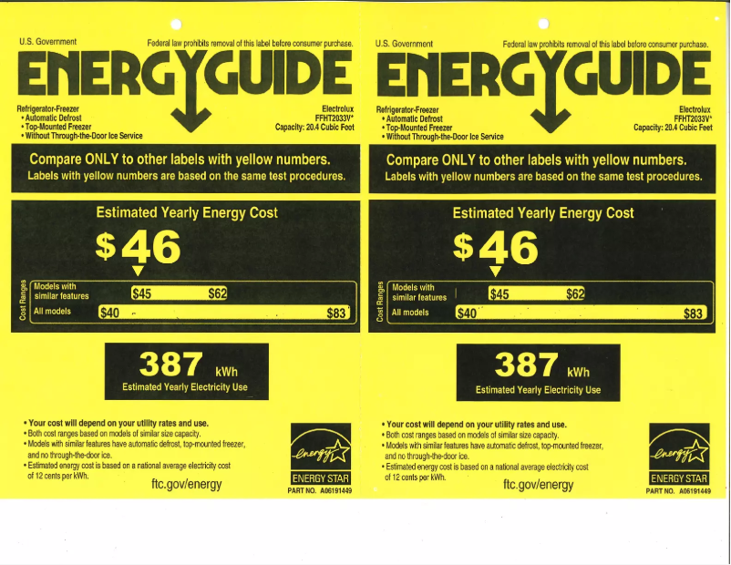 Page n°1 - Label énergétique Frigidaire FFHT2033VP