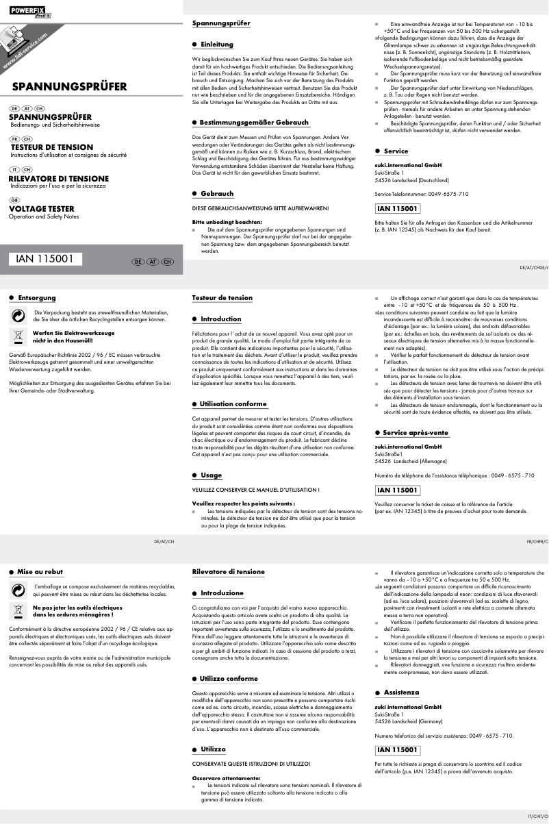 Page n°1 - Manuel utilisateur Powerfix IAN 115001