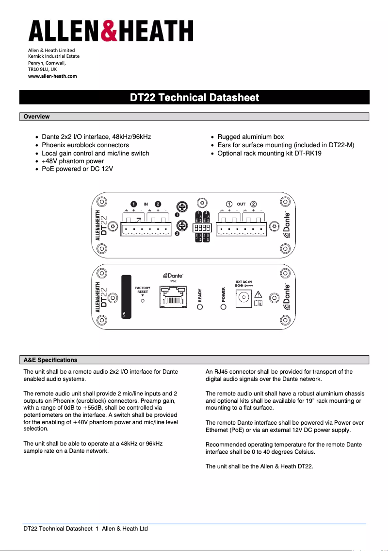 Imagen de la primera página del manual del dispositivo DT22