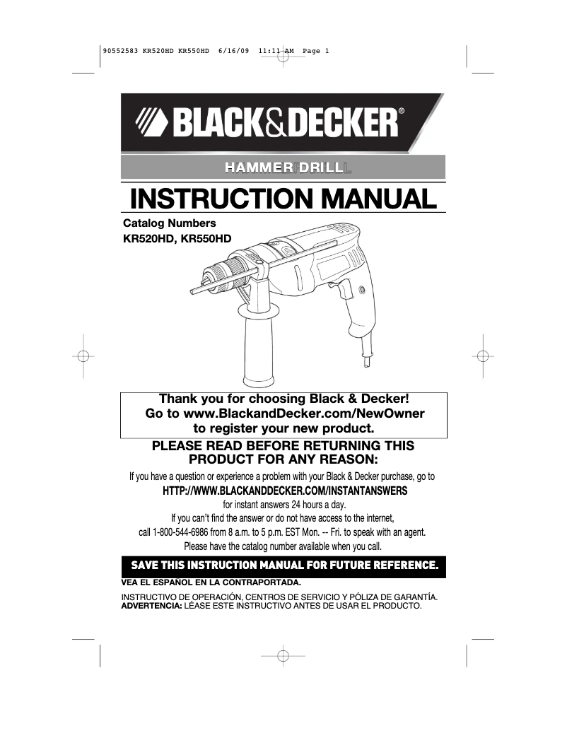 Page 1 de la notice Manuel utilisateur Black & Decker KR550