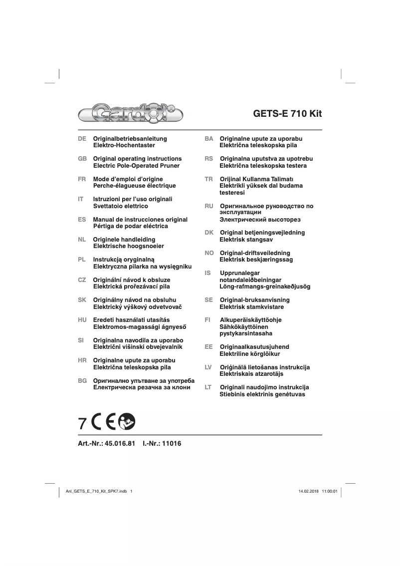 Page 1 de la notice Manuel utilisateur Gardol GETS-E 710