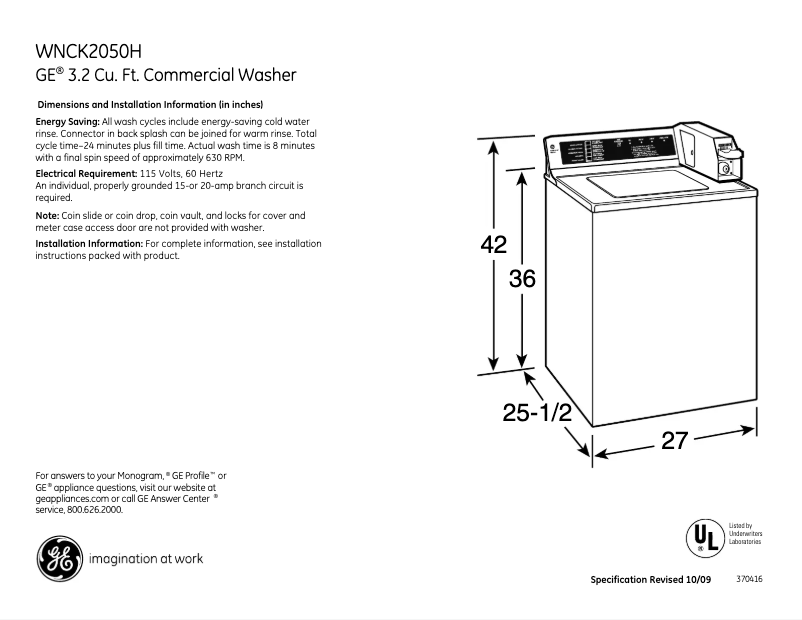 Página 1 del manual Manual de usuario GE WNCK2050HWC