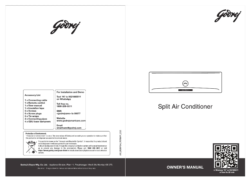 Page n°1 - Manuel utilisateur Godrej Split Air Conditioner