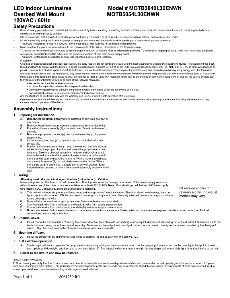 Page n°1 - Manuel utilisateur AFX Marquette MQTB5054L30ENWN