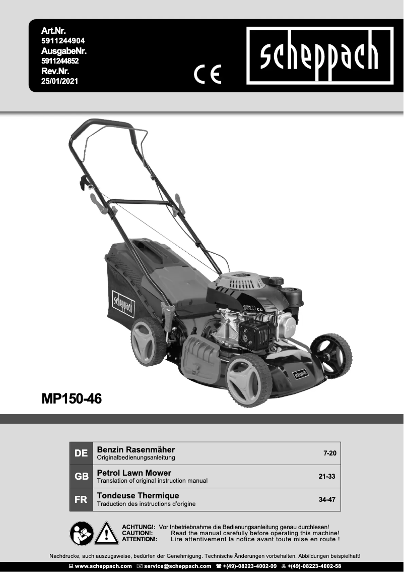 Page 1 de la notice Manuel utilisateur Scheppach MP150-46