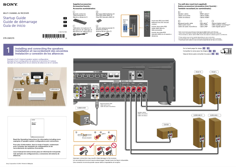 Page n°1 - Guide d'installation Sony STR-DN1070