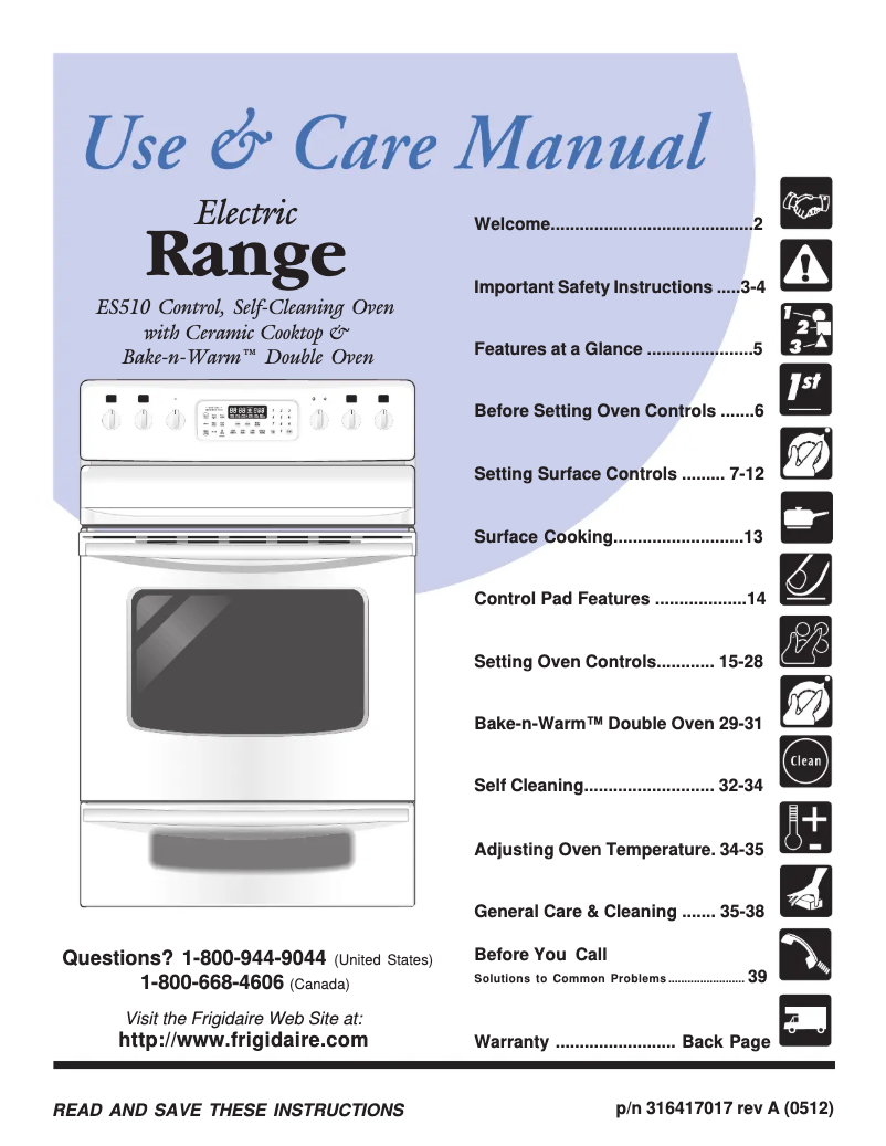Page 1 de la notice Manuel utilisateur Frigidaire PLEFMZ99EC