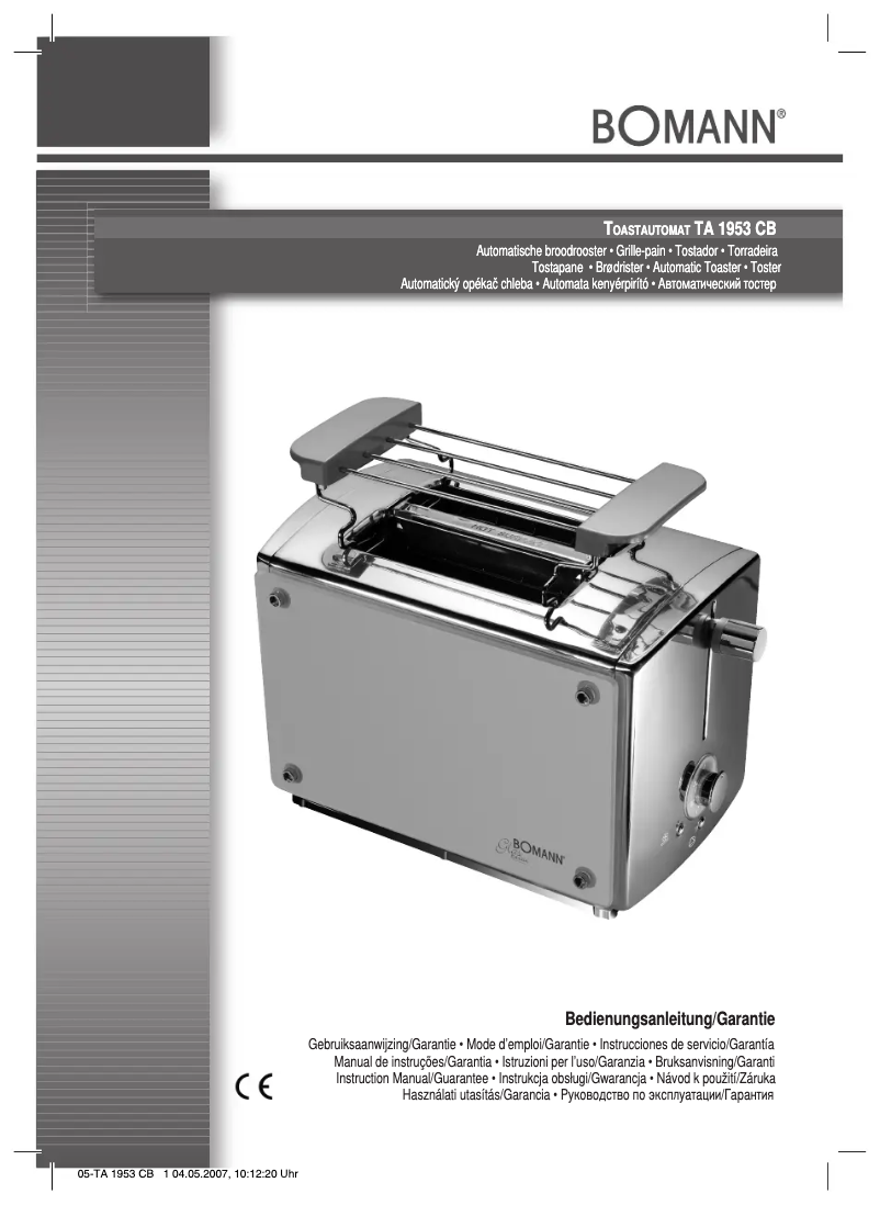 Page n°1 - Manuel utilisateur Bomann TA 1953 CB