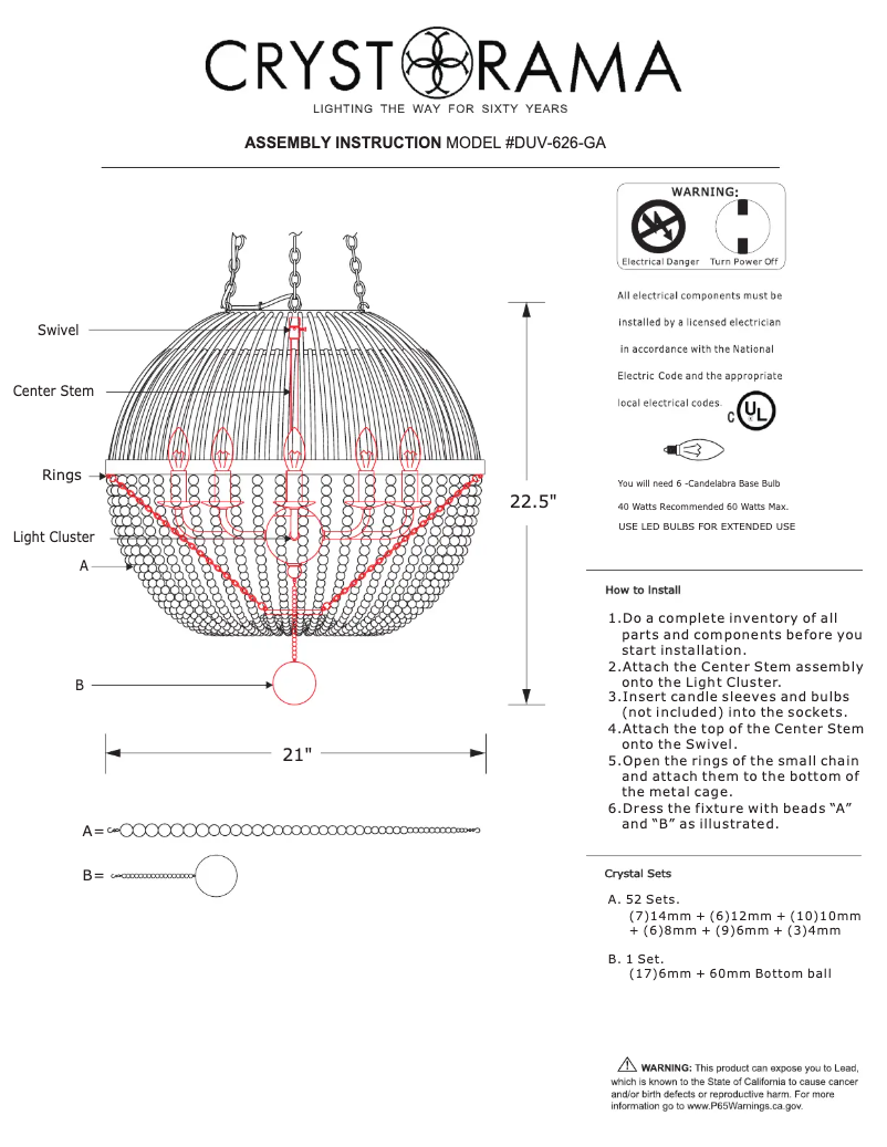 Page 1 de la notice Manuel utilisateur Crystorama Duval DUV-626-GA