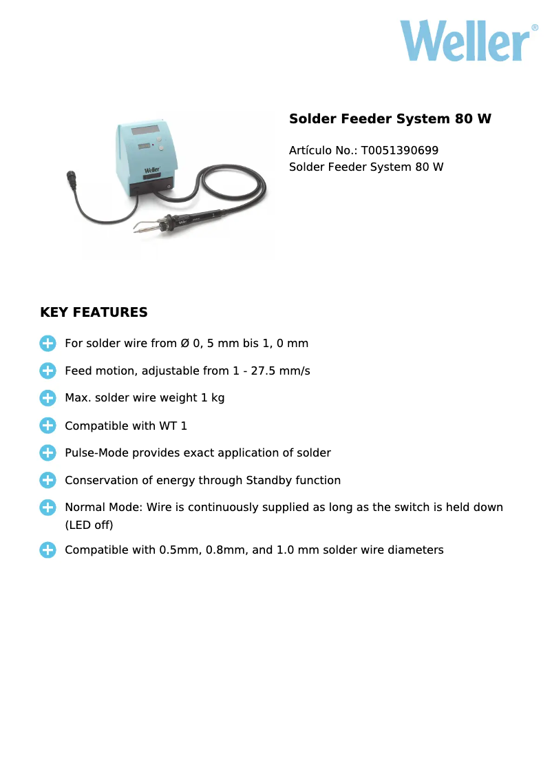 Page n°1 - Fiche technique Weller WSF 80