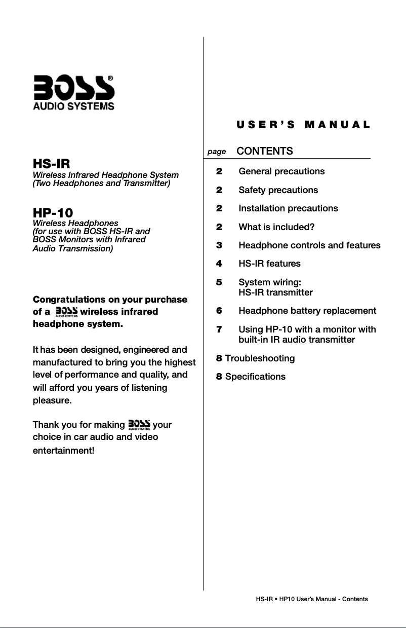 Page 1 de la notice Manuel utilisateur Boss HP-10