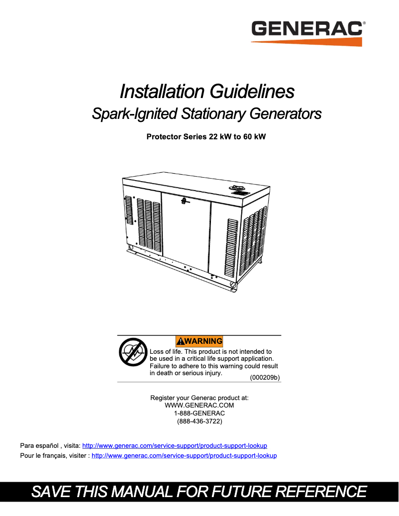 Page 1 de la notice Guide d'installation Generac RG03015ANAX