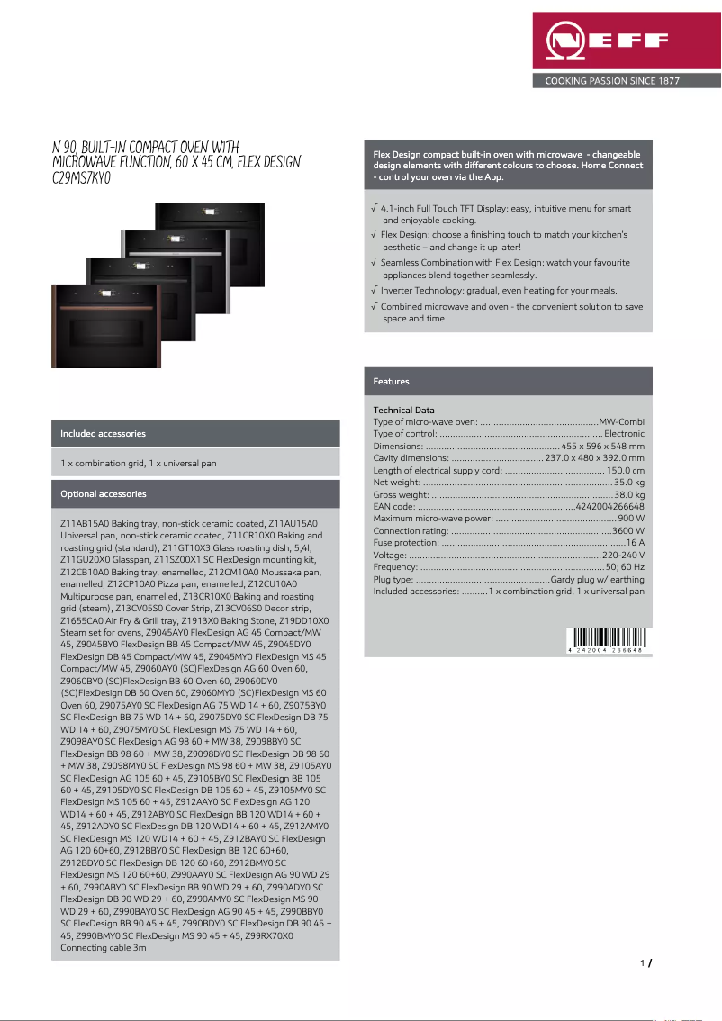 Page 1 de la notice Fiche technique Neff C29MS7KY0