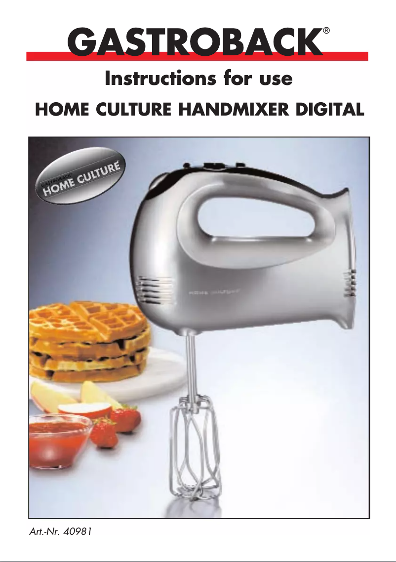 Page 1 de la notice Manuel utilisateur Gastroback 40981