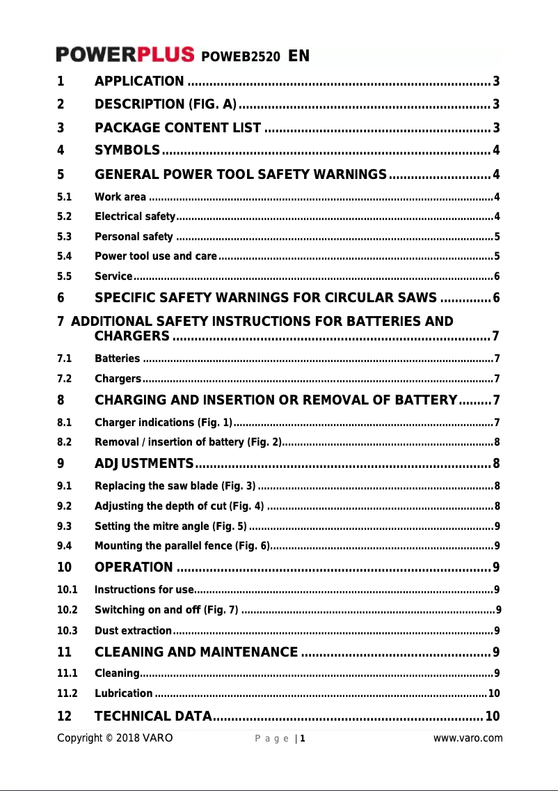 Page n°1 - Manuel utilisateur PowerPlus POWEB2520