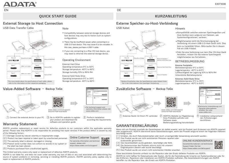 Page n°1 - Manuel utilisateur ADATA HV320