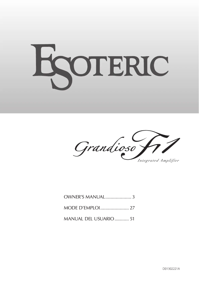 Page 1 de la notice Manuel utilisateur Esoteric Grandioso F1