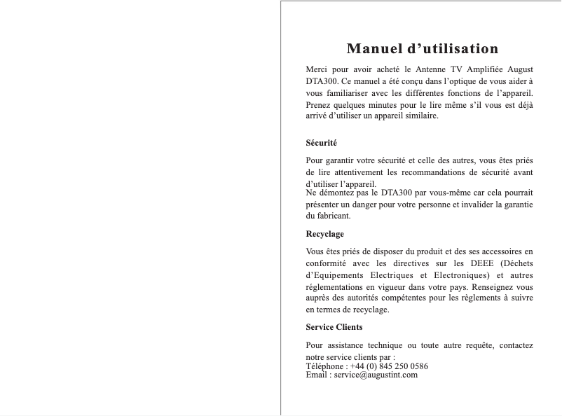 Image de la première page du manuel de l'appareil DTA300