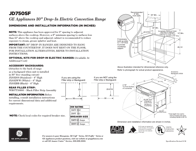 Page 1 de la notice Fiche technique GE JD750SFSS